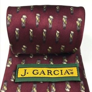 JERRY J GARCIA1996 Men's Silk Necktie Lady with Argyle Socks #14 Burgundy Tie